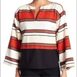 Derek Lam 10 Crosby Rust Striped Bell Sleeve V-Neck Top with Black Tank Size 8
